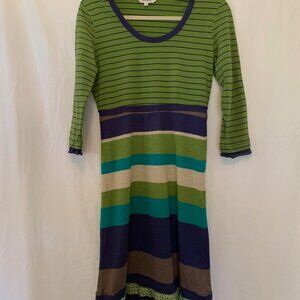 Sandwich Striped Knit Dress – Size M – Green, Navy & Earth Tones